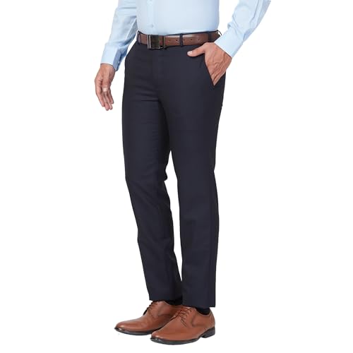 Image of Raymond Men Slim Fit Solid Pattern Polyester Blend Flat Front Casual Trouser