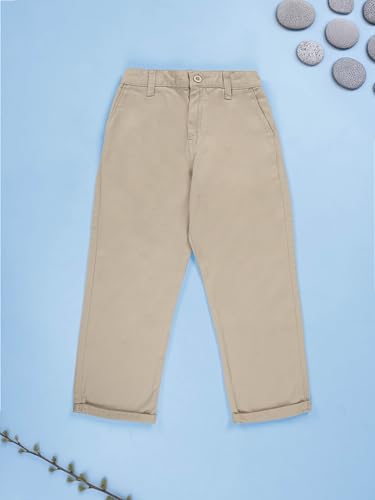 Image of KiddoPanti Boys 100% Cotton Twill Chinos Pant | Comfortable Regular Fit | 2 Side Pocket, 2 Back Pocket | Ankle Length | Back Elasticated Waistband with Button Zip Open Fly