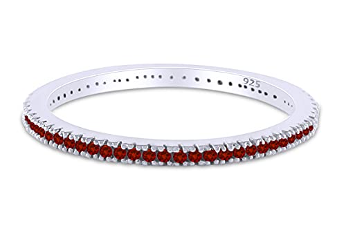Simulated Garnet Eternity Stackable Wedding Ring in 14k White Gold Over Sterling Silver (1/5 Cttw)