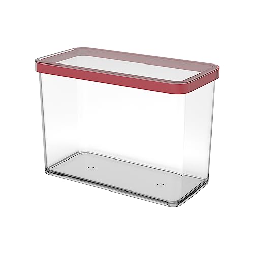 Rotho Loft caja de almacenamiento rectangular de 2,1 l con tapa y sello, Plástico (SAN) libre de BPA, transparente/rojo, 2.1l (20.0 x 10.0 x 14.2 cm)