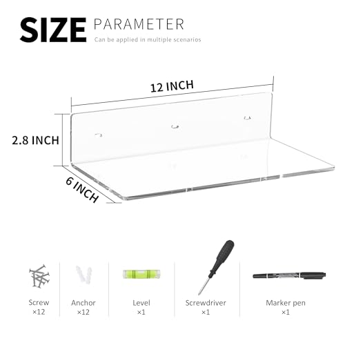 Image of 12 Inches Clear Wall Shelves, Moisture-Proof Acrylic Bathroom Organizer Shelves for Wall, Floating Shelves for Bathroom, Funko Pop Shelves, 4 Pack