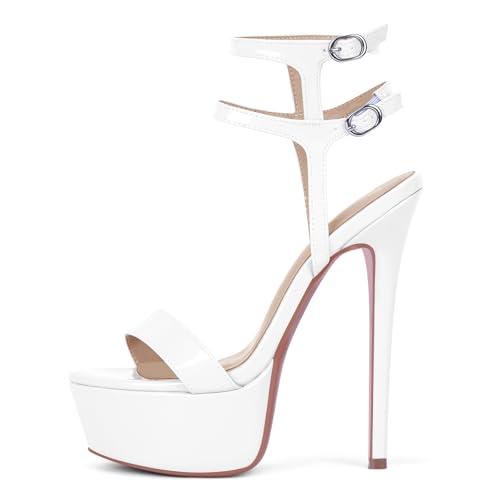 Women's Platform Stilettos Ankle Straps Buckles Round Toe Heels Sandals
