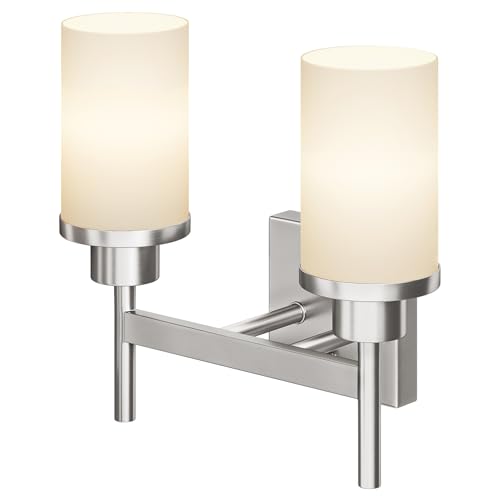 Image of Bathroom Light Fixtures Brushed Nickel Vanity Lights with White Frosted Glass Shade, Double Wall Lamps for Mirror Kitchen Living Room Porch T001BR-L2
