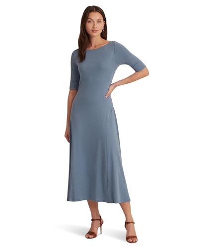 Lauren Ralph Lauren, Women's, Stretch Cotton Midi Dress, Pale Azure, Medium  at Amazon Women's Clothing store
