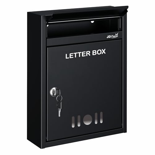 Image of JD FRESH Wall Mount A4 Size Letter Box /Mail Box /Suggestion Box /Complaint Box for Office /Post Box for Home gate with Clear Window View & Secure Key Lock - (Black)