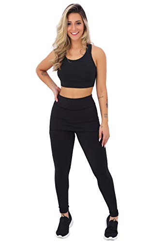 Kit 2 Conjuntos Calça Legging Tapa Bumbum e Top Sem Bojo Roupas Femininas Academia Suplex A15 (G - 4
