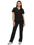 floralhue Scrubs for Women Set, Medical Women Scrubs, V-Neck Top and Straight Leg Pants with 11 Pockets (Relaxed Fit), Black, M