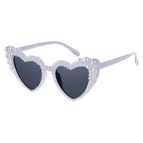 White Heart Shaped Pearl Bride Sunglasses for Women Wedding, Bachelorette Party Sunnies, Engagement Decorations