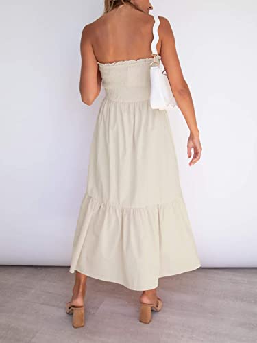 Image of ZESICA Women's Summer Boho Strapless Maxi Dress 2026 Casual Off Shoulder Smocked Flowy A Line Beach Holiday Long Dresses