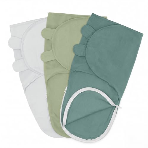 Image of Comfy Cubs Easy Swaddle Blanket with Zipper Closure, 3 Pack - 100% Cotton Newborn Wrap, Large for 3-6 Months Infants, Breathable and Durable Sleep Sack for Babies - Stone, Sage, Azul