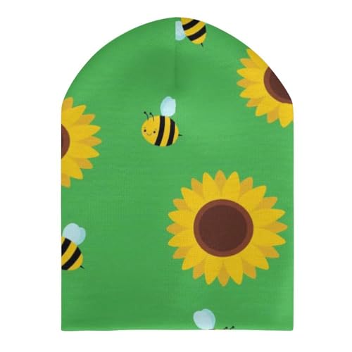 Cute Bee and Sunflower Pattern Kids Beanie Hat for for Girls Boys Children Cap Winter Knitted Chemo Cancer Headwear Accessories Gifts Decoration Black3