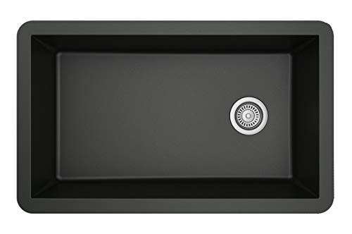 Karran Drop-In Quartz Composite 33 in. 1-Hole Single Bowl Kitchen Sink in Black