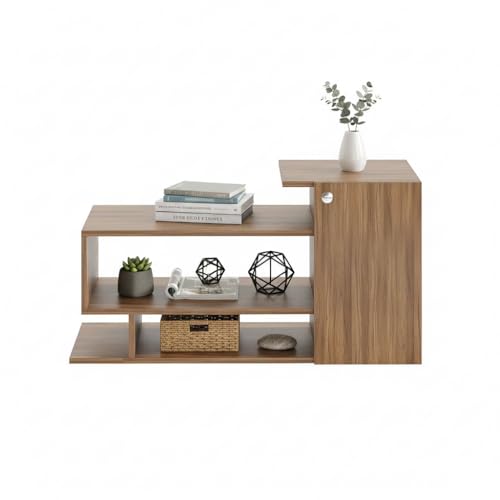 Image of FURNEASER Modern Engineered Wood Coffee Table with Storage Shelves | Center Table for Living Room & Sofa Area | Multi Level Open Rack Design | DIY Furniture (Exotic Teak)