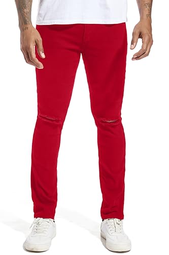 Men's Knee Ripped Slim-Fit Skinny Stretch Cotton Taper Fit Jeans Pants3