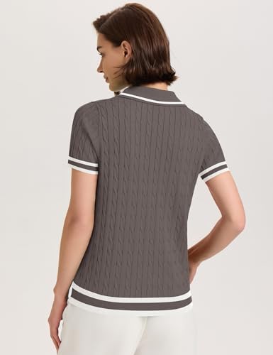 Image of Micoson Womens Short Sleeve Sweater Tops Lapel V Neck Polo Shirts 2026 Summer Cable Knit Loose Blouse Business Casual Outfits
