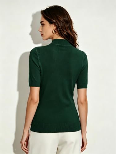 Image of Women Mock Neck Short Sleeve Knit Top All-Season Light Sweater