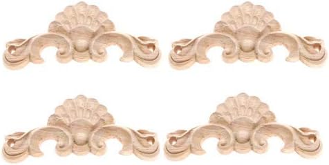 MUXSAM 4Pcs Wood Carved Mouldings Wooden Carving Appliques Corner Onlay Frame Decal of Furniture Decoration 11.5x5cm