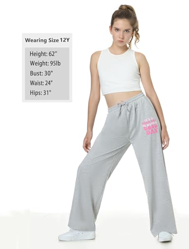 Image of EXARUS 3 Pack Girls Sweatpants Joggers Teen Sweat Pants Wide Leg | Tween Baggy Casual Preppy Pockets High Rise Elastic Waist School Sports Trendy Clothes Kids Youth Junior 6-14Y