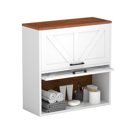 HollyHOME Farmhouse Bathroom Wall Cabinet, Wall-Mounted Storage