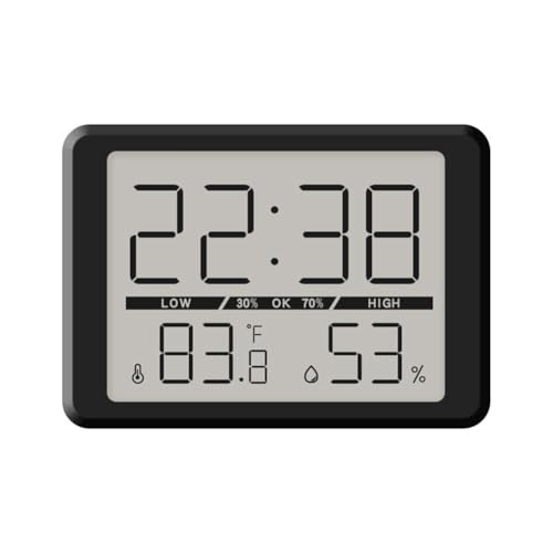 Gettimore Reloj despertador con pantalla digital LCD de gran tamaño, monitor de temperatura y humedad, formato de 12/24 horas, diseño de succión para superficies metálicas, color blanco