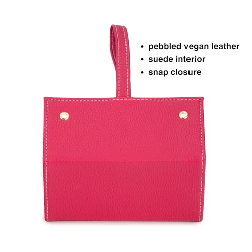 Image of Brouk & Co Leah 5 Eyewear & Jewelry Case - Pebbled Vegan Leather, Foldable Case, Snap Closure, Hanging Loop, Interior Mirror, 5 Compartments: Sunglasses and Jewelry (Fuchsia)