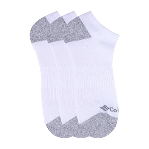 Columbia Men's Half Cushion No-Show Socks 3 Pair, White w/Contrast Heel & Toe, One Size2