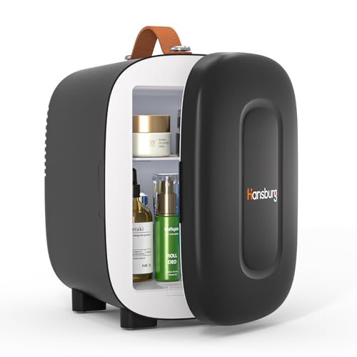 Hansburg Mini Fridge for Bedroom Skincare Cooler & Warmer Portable Small Refrigerator 4 Liter/6 can with 12v AC/DC/USB Option for Food, Drinks, Makeup, Dorm, Office and Car