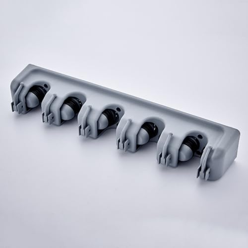 FRCOLOR Soporte para Trapeador de Plástico Multifunción, Colgador de Pared Gris 5 Hebillas y 6 Ganchos, Organizador de Cocina y Baño para Secado Rápido y Almacenamiento