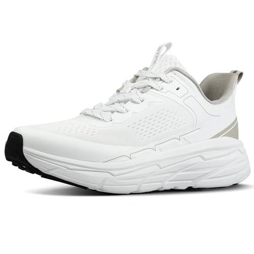 Image of Men's Slip on Walking Sneakers - Lightweight Running Shoes - Cushioned Comfort for Gym, Training, Tennis, Workout - Athletic Fashion - Black /Beige Size 6.5-13