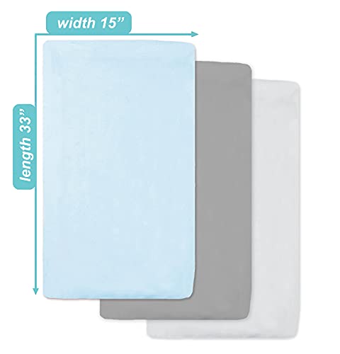 Image of American Baby Company 15 inch x 33 inch Fitted Bassinet Sheet, 100% Natural Cotton Jersey Knit, Blue /Gray /White, Soft Breathable, for Boys and Girls, Pack of 3