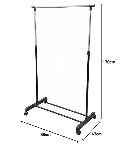 JVL Perchero ajustable para ropa con ruedas, 43 x 88 x 107-170 cm