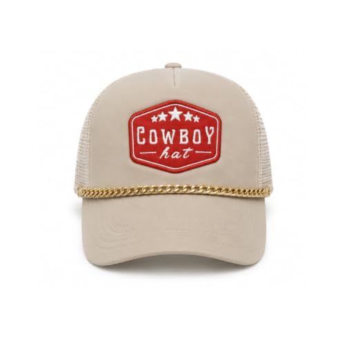 Image of Embroidered Cowboy Trucker Hat Mesh Beach Hat for Ladies and Men Summer Stars Patch Trucker Cap