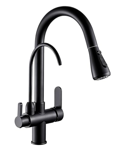 WANFAN Commercial Lead Free Pull Out Kitchen Sink Faucet Dual Handle 3 in 1 High Arc Water Filter Purifier Faucets Black