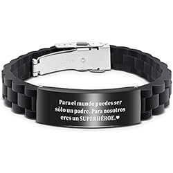 VGWON Pulsera para Papá, Regalo para el Día del Padre, Pulsera de Silicona Negra de Acero Inoxidable con Grabado Láser para Papá, Regalo de Cumpleaños y Navidad para Papá