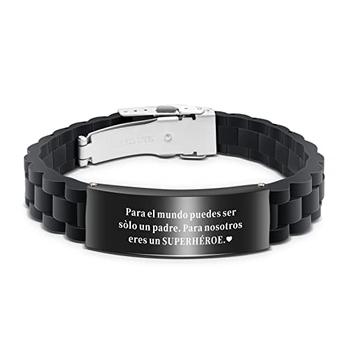VGWON Pulsera para Papá, Regalo para el Día del Padre, Pulsera de Silicona Negra de Acero...