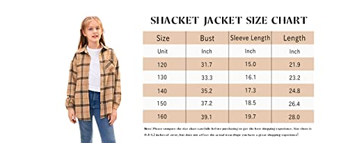 Girl's Flannel Shirts Plaid Shacket Button Down Blouse Long Sleeve Fall Tops Brown #TOP7