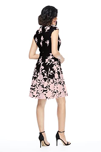 London Times Women's Petite Perfect Versatile Scuba Crepe Fit & Flare Dress Event Guest Of Occasion Office Career, Black/Pink, 10 #TOP1