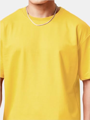 Image of crazymonk Oversized Baggy Fit Drop Shoulder Half Sleeves Round Neck Solid Pure Cotton T-Shirt for Men