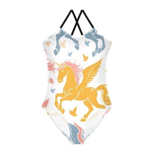 Bolaz Girls Swimsuits One-Piece Bathing Suits Multicolor Kids Sport Summer Beach Swimwear for 3-10 Years Old-Unicorns and Birds Pattern