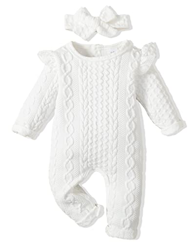 Image of Renotemy Newborn Baby Girl Clothes Fall Winter Outfits Infant Rompers Solid Jumpsuits Bodysuit Cute Infant Baby Clothes Girl