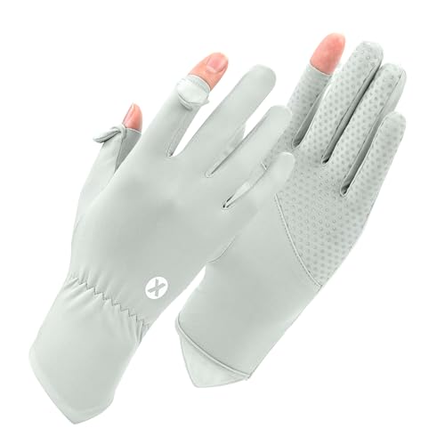 Newellsail Guantes de Protección Solar para Mujer Guantes de Protección UV Guantes de Seda de Hielo Transpirables Guantes Antideslizantes para Conducción Ciclismo Pesca Golf 1 Par (Gris)