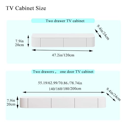 Image of 62.9in Floating TV Stand,Floating TV Cabinet, Solid Wood Floating TV Stand, Wall Entertainment Center with Storage Cabinets and Flip Down Doors, Floating for Living Room Bedroom Office