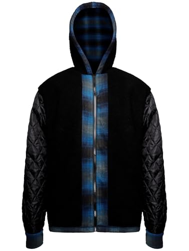 Image of Yasumond Mens Hoodies Fleece Jacket Plaid Flannel Heavy Sherpa Lined Hooded Zip Up Warm Winter Coats Big Tall
