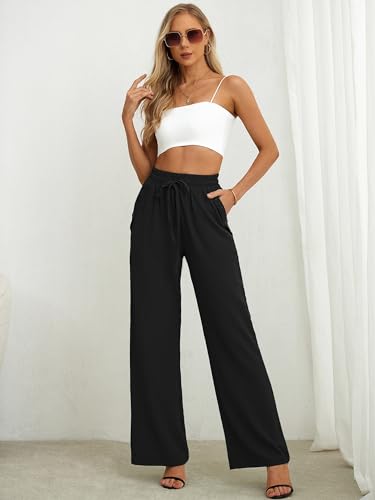 Heymoments Women's Wide Leg Lounge Pants Lightweight High Waisted Adjustable Tie Knot Loose Fit Trousers - image 5