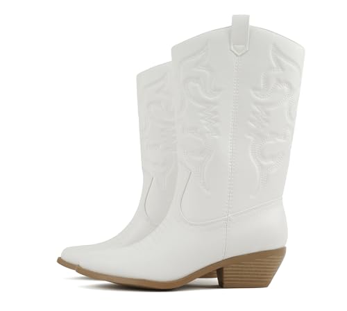 Image of Soda inchTELLER inch ~ Women's Western Cowboy Boots with Stitched Detailing, Pointed Toe, and Low Block Heel