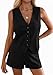 PRETTYGARDEN 2 Piece Sets for Women Spring Fashion 2026 Button Vest Tops High Waist Shorts Summer Business Casual Outfits (Black,Large)