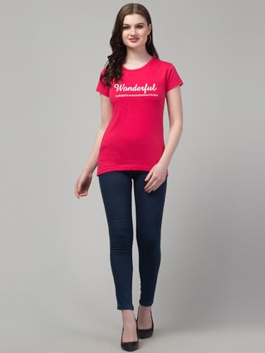 Image of Cotton Regular Fit Printed Half Sleeves T-Shirt for Women (Wonderful)