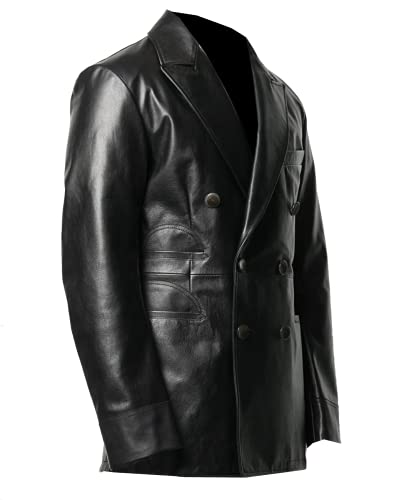 TIPTOP Men’s Genuine Leather Blazer Jacket – Double Breasted Black Coat | Formal Slim Fit Biker Style Outerwear2
