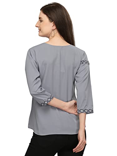 Image of PRETTIFY Women's Regular Fit Embroidered Casual 3 /4 Sleeve Western Top