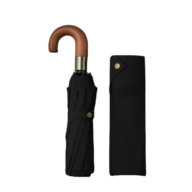 NW 177654" Automatic Windproof Umbrella with Memory Fabric, 10 Ribs and Wooden Handle - Double Canopy, Waterproof, Durable, Ideal for Men, Travel and Golf
